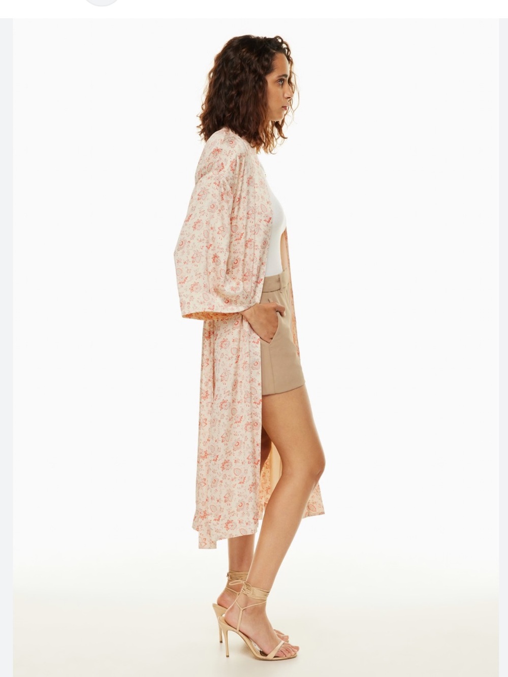 Wilfred Floral Long Pink Cream Kimono Robe